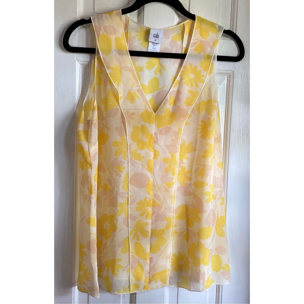CAbi Front Porch Sheer Floral Sleeveless Blouse, Women’s Medium